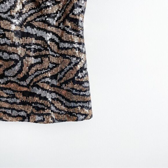 Bianca Nygard Petite Sequined Top Women's 6 V-Neck Gold Silver Cap Sleeves Lined - Picture 3 of 10